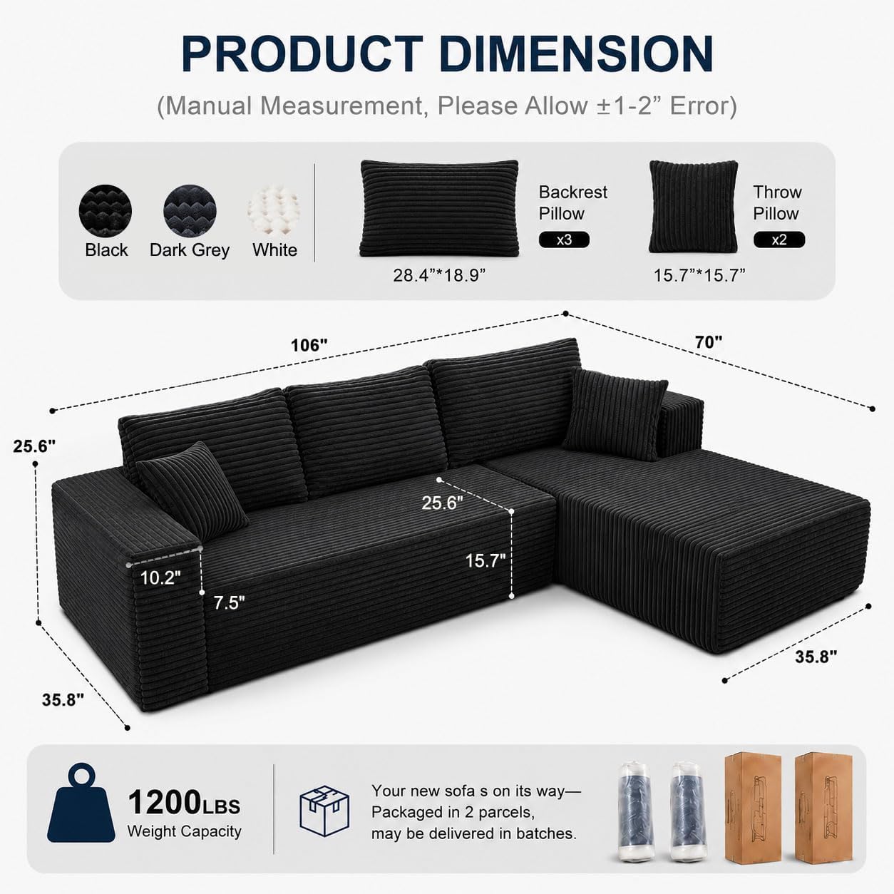 A generous L-shape built for three.