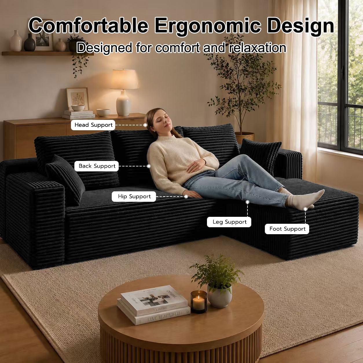 HOMMIDIKA BS701-RBK black right-chaise boneless modular sectional — Amazon product image 7