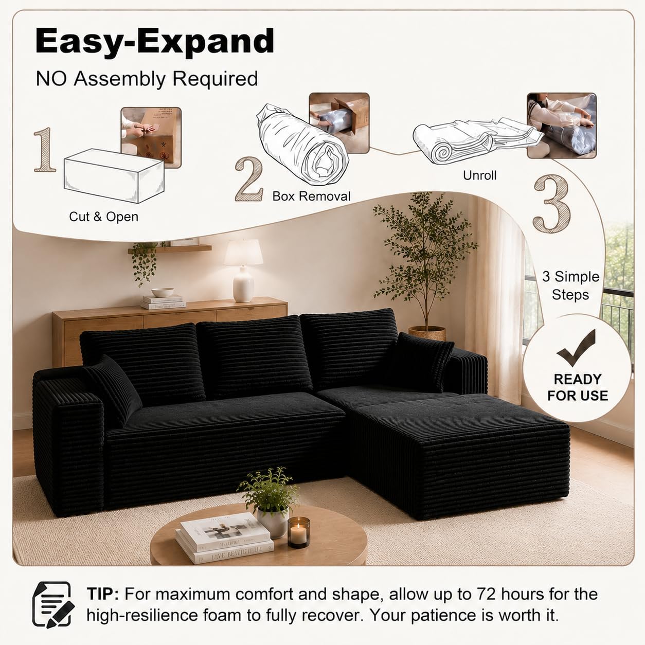 HOMMIDIKA BS701-RBK black right-chaise boneless modular sectional — Amazon product image 9